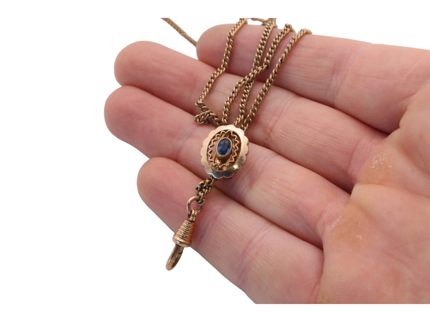 Antique Victorian 9ct Rolled Gold Long Guard With Blue Paste Slider