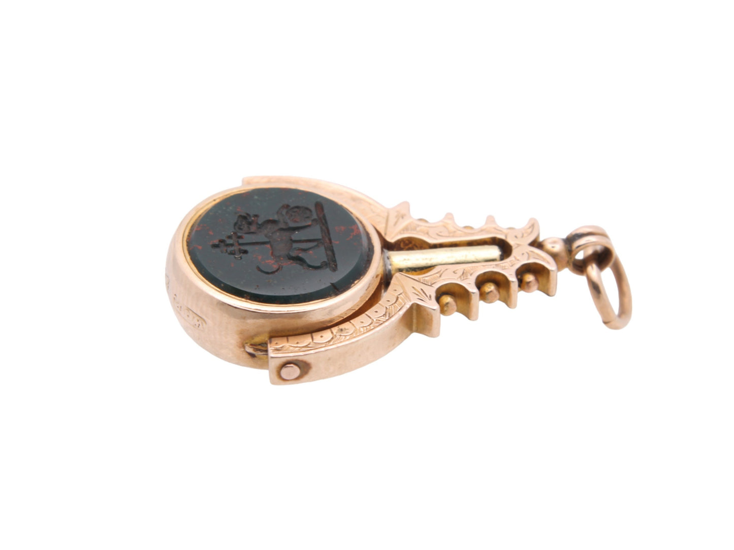 Antique 15ct Gold Bloodstone Lion Intaglio Spinner Watch Key Pendant