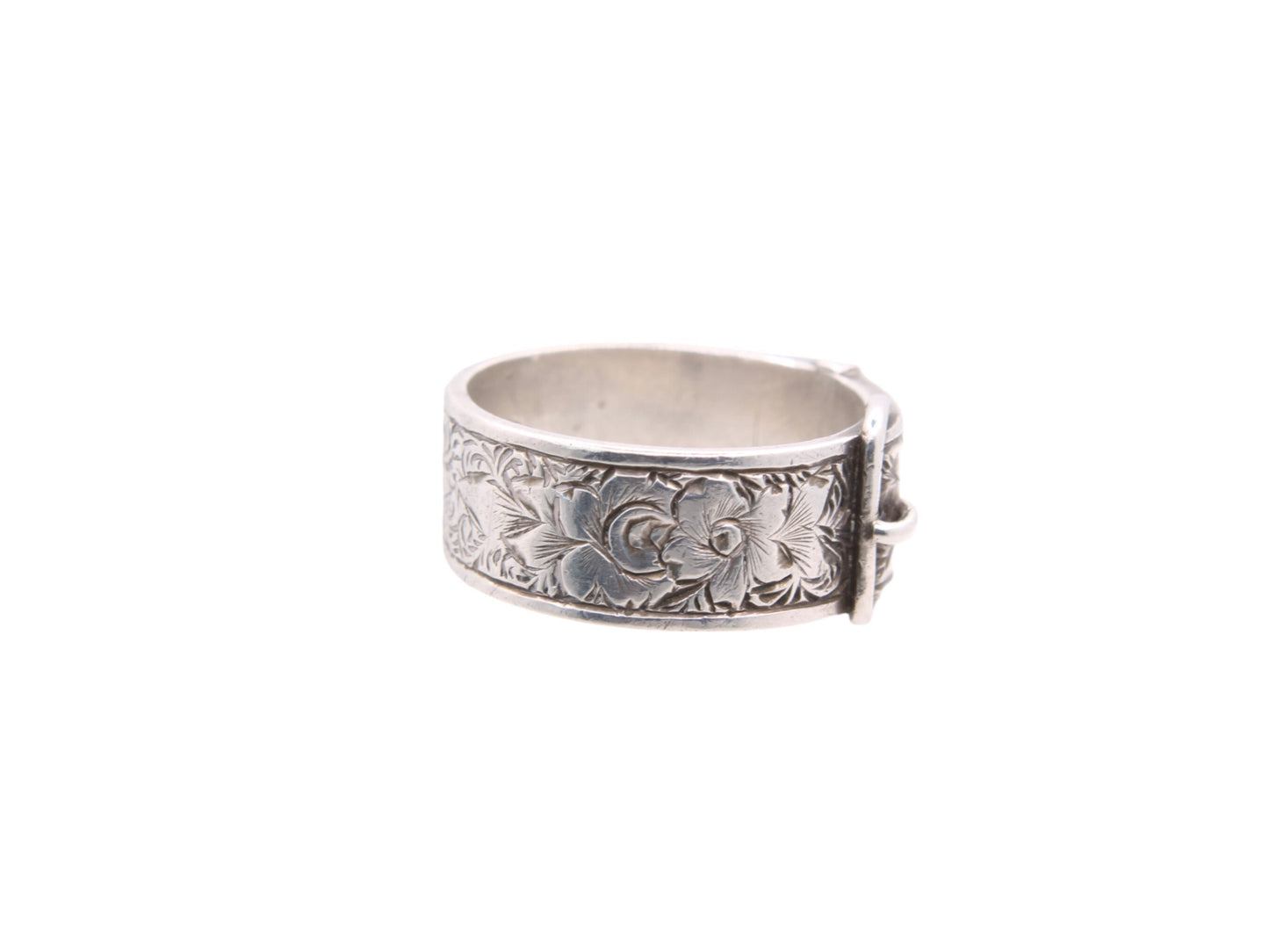 Antique Sterling Silver Decorative Floral Buckle Ring