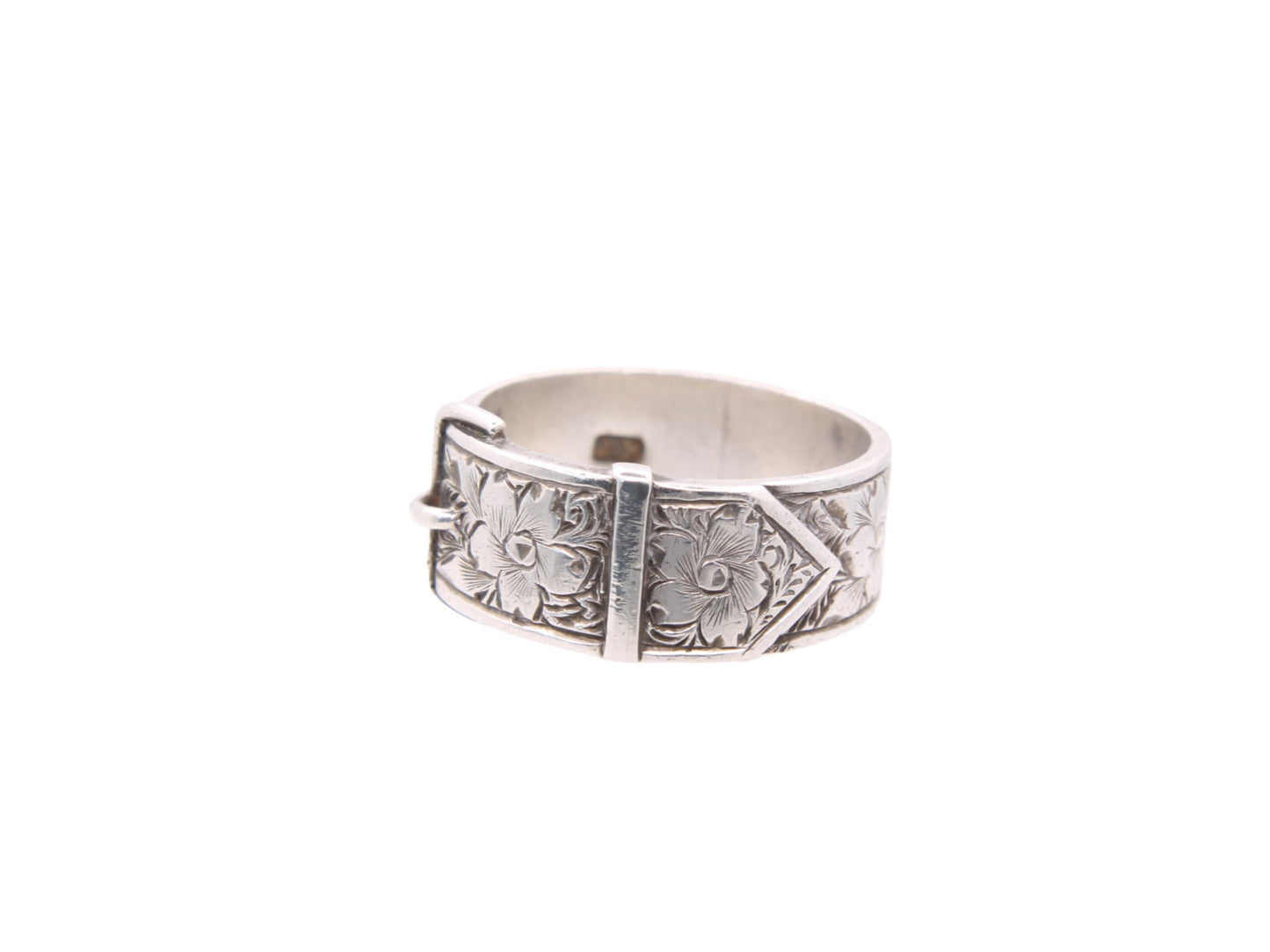 Antique Sterling Silver Decorative Floral Buckle Ring