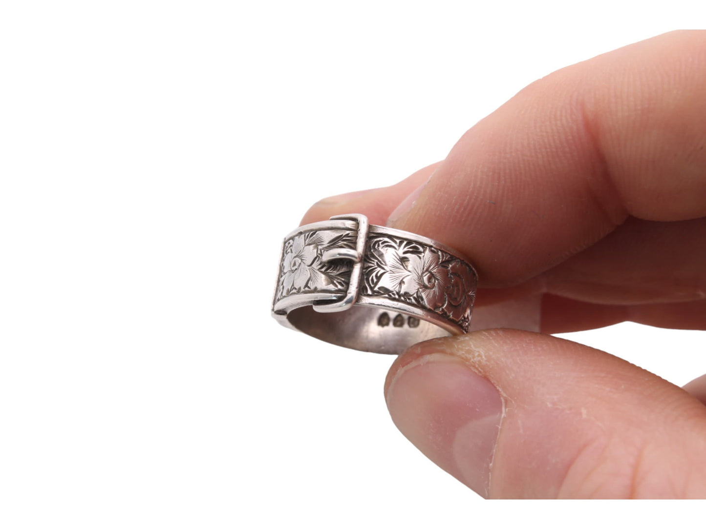 Antique Sterling Silver Decorative Floral Buckle Ring