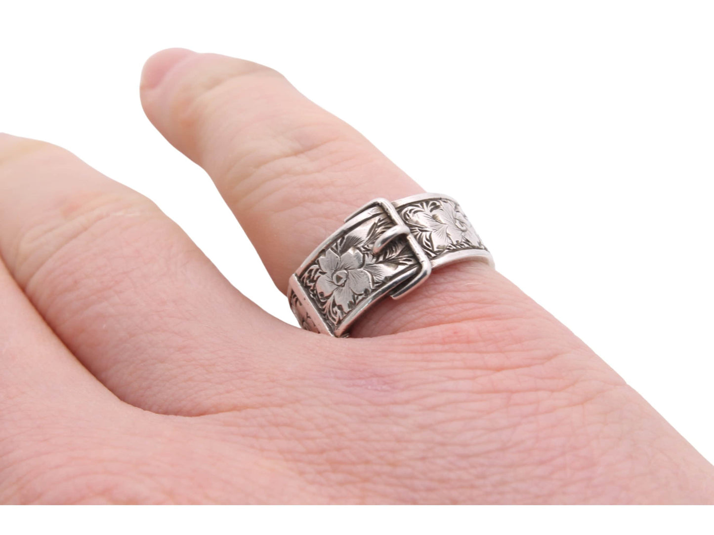 Antique-Sterling-Silver-Decorative-Floral-Buckle-Ring