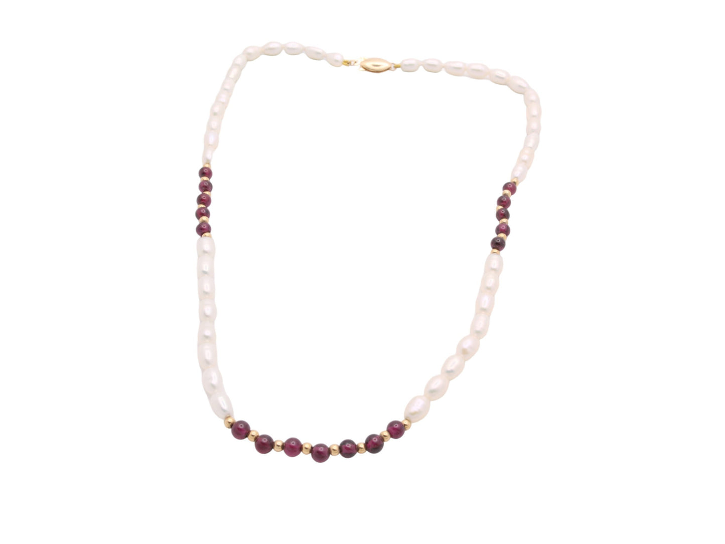 Vintage 14ct Gold Pearl & Garnet Necklace