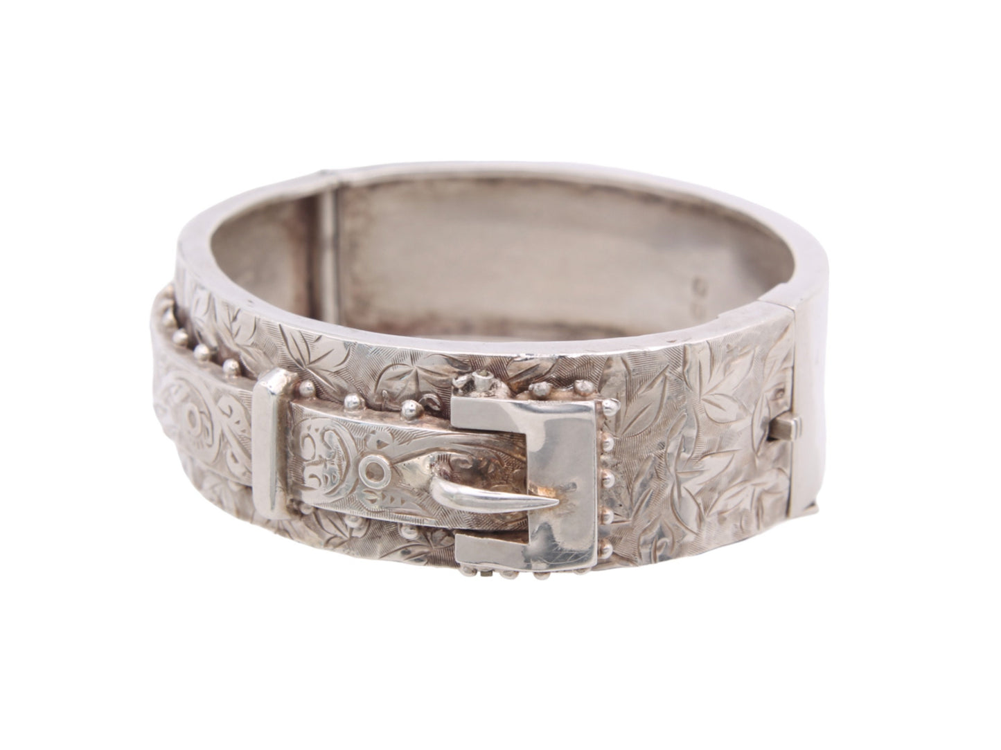 Antique Victorian Decorative Silver Buckle Bangle, 1884