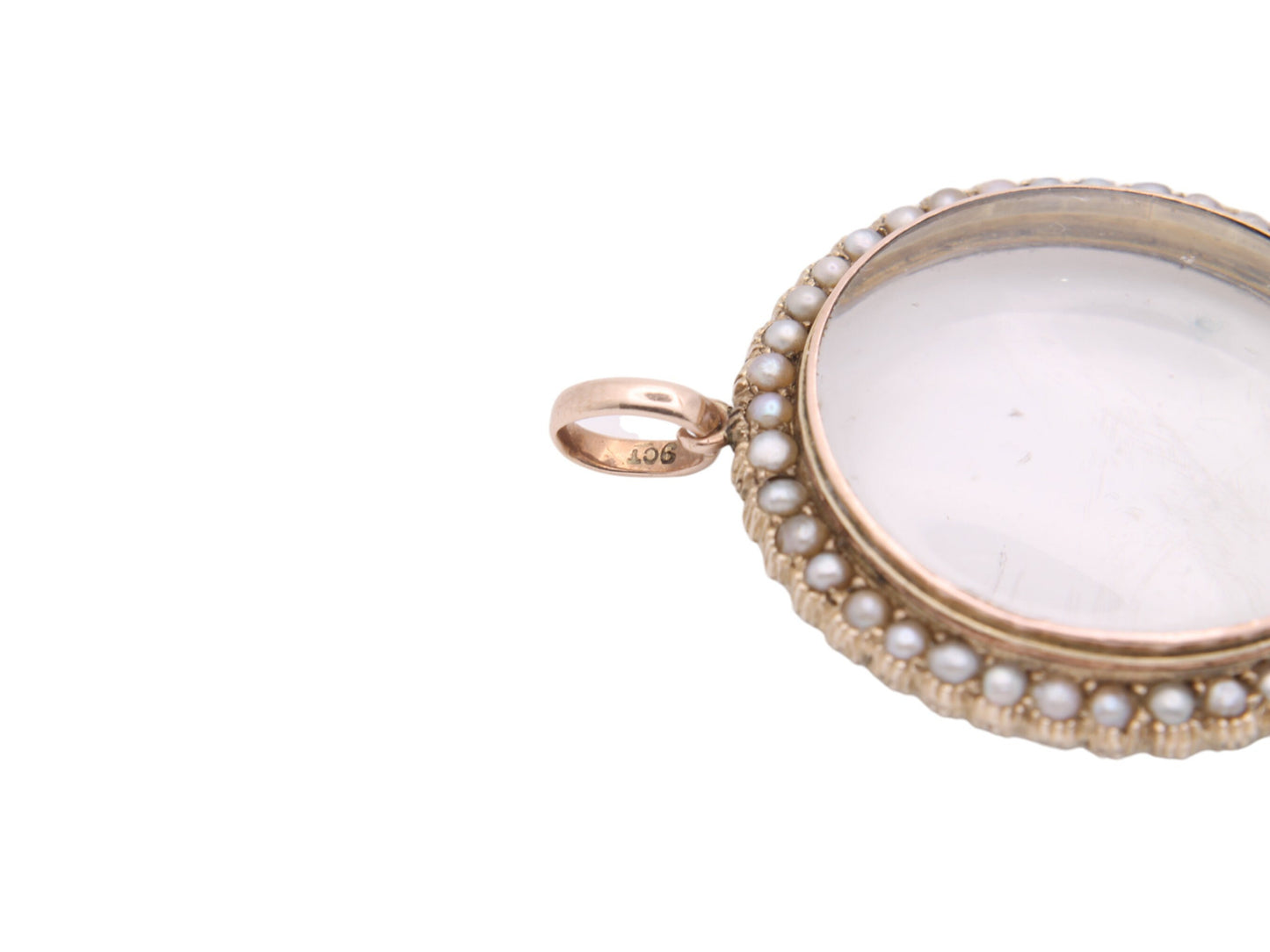 Antique 9ct Gold Seed Pearl Glass Photo Locket Pendant