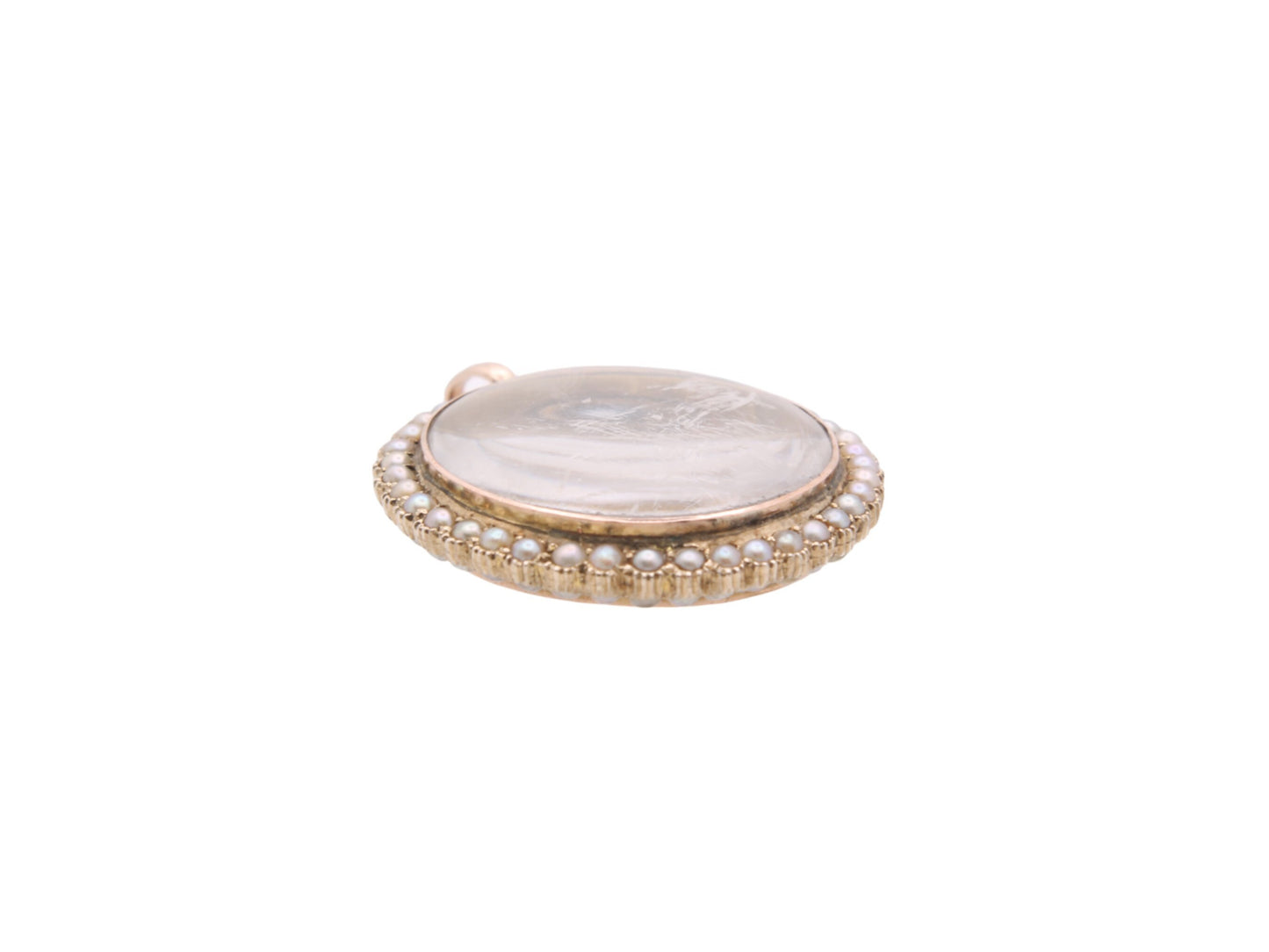 Antique 9ct Gold Seed Pearl Glass Photo Locket Pendant