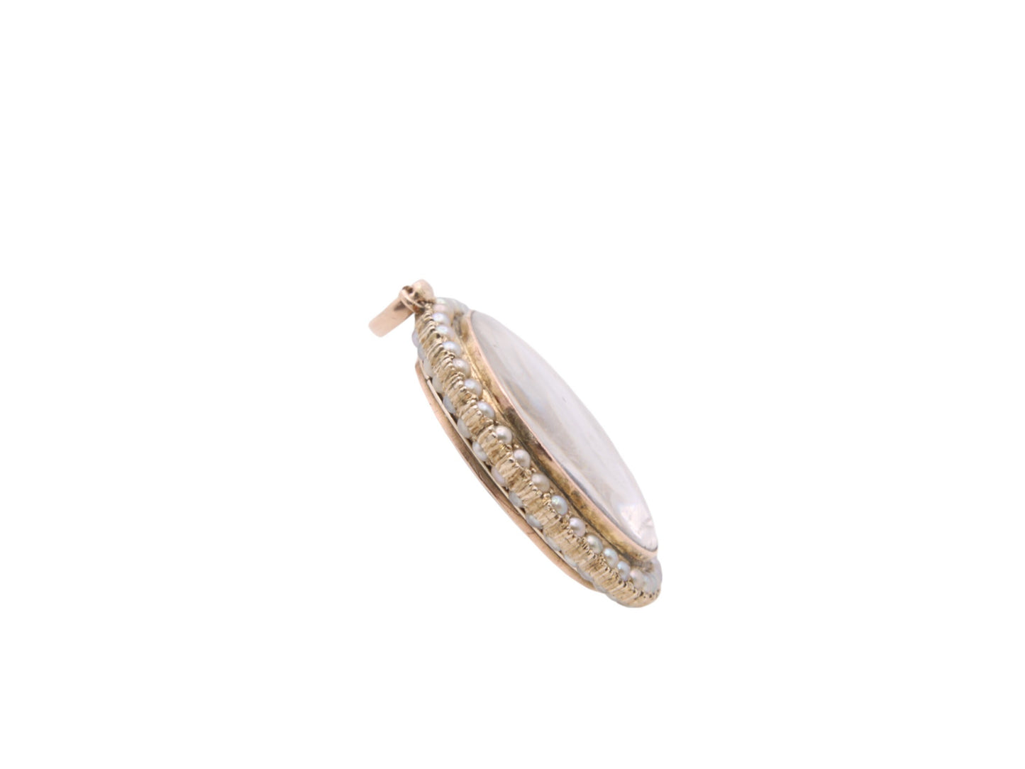 Antique 9ct Gold Seed Pearl Glass Photo Locket Pendant