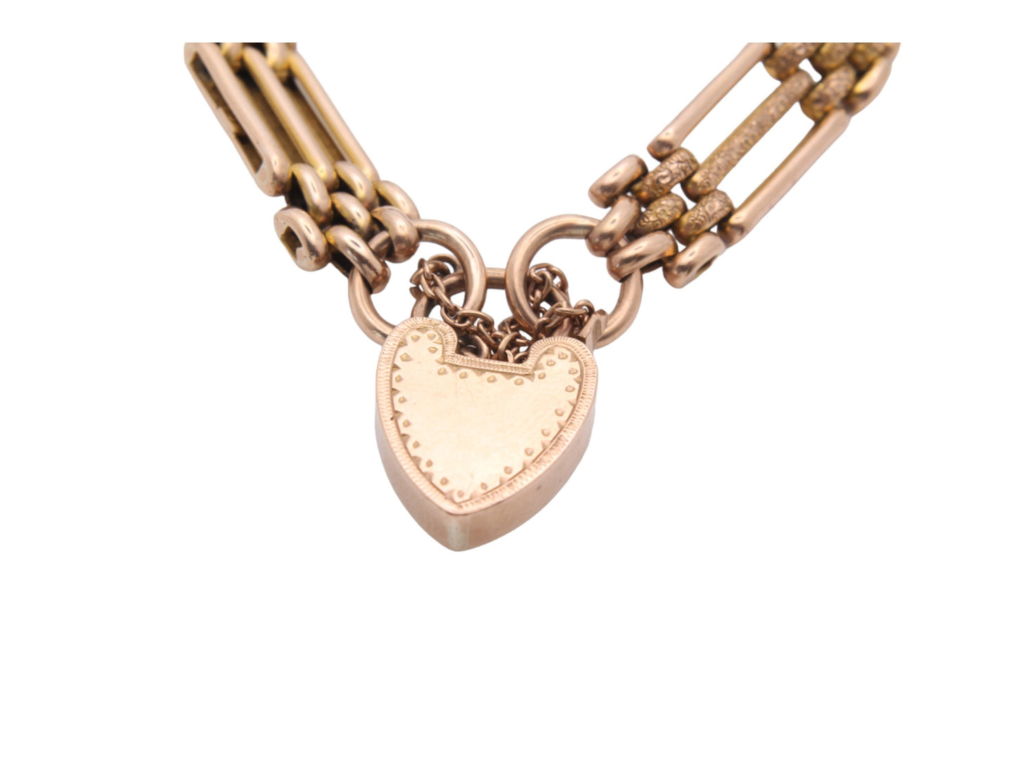 Antique 9ct Gold Textured Gate Bracelet Padlock