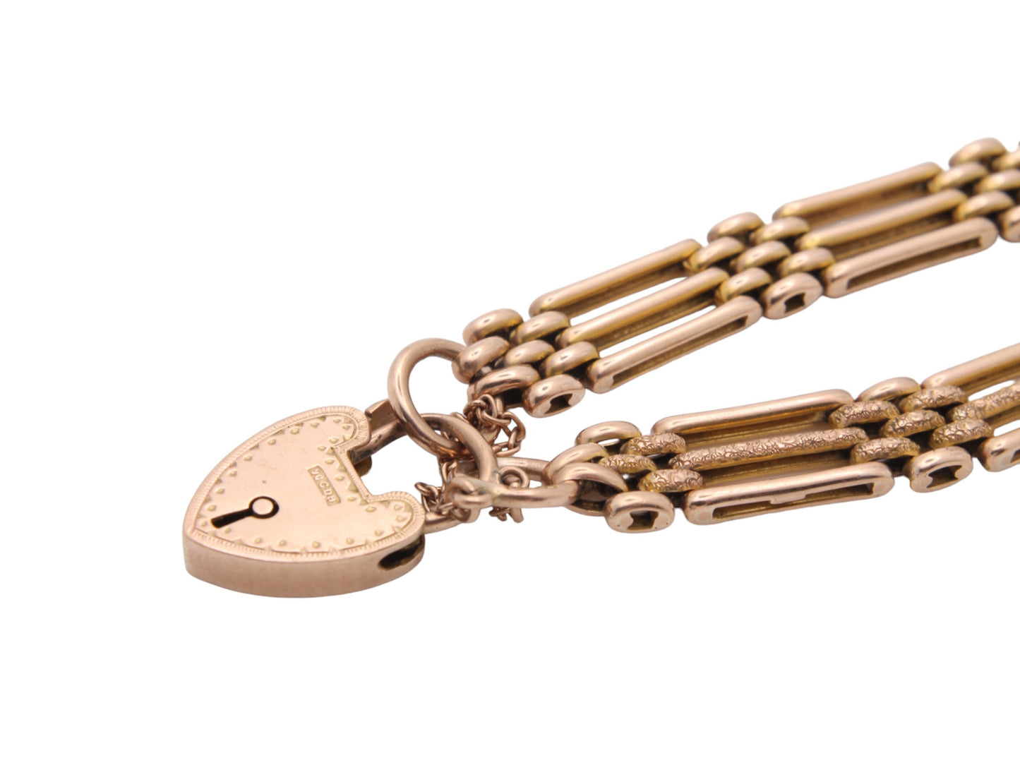 Antique 9ct Gold Textured Gate Bracelet Padlock