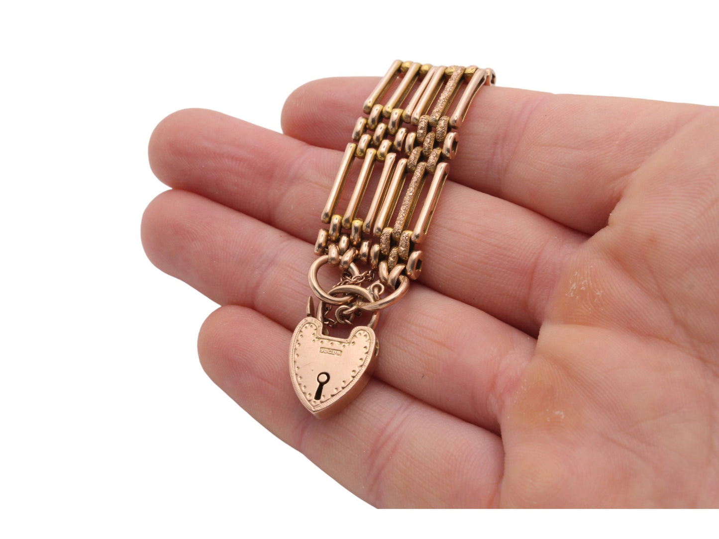 Antique 9ct Gold Textured Gate Bracelet Padlock