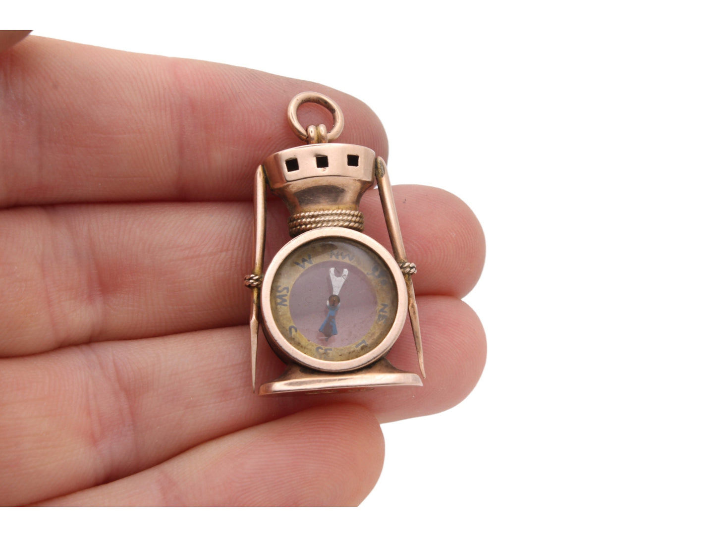 Antique 9ct Gold Lantern Compass Pendant Fob