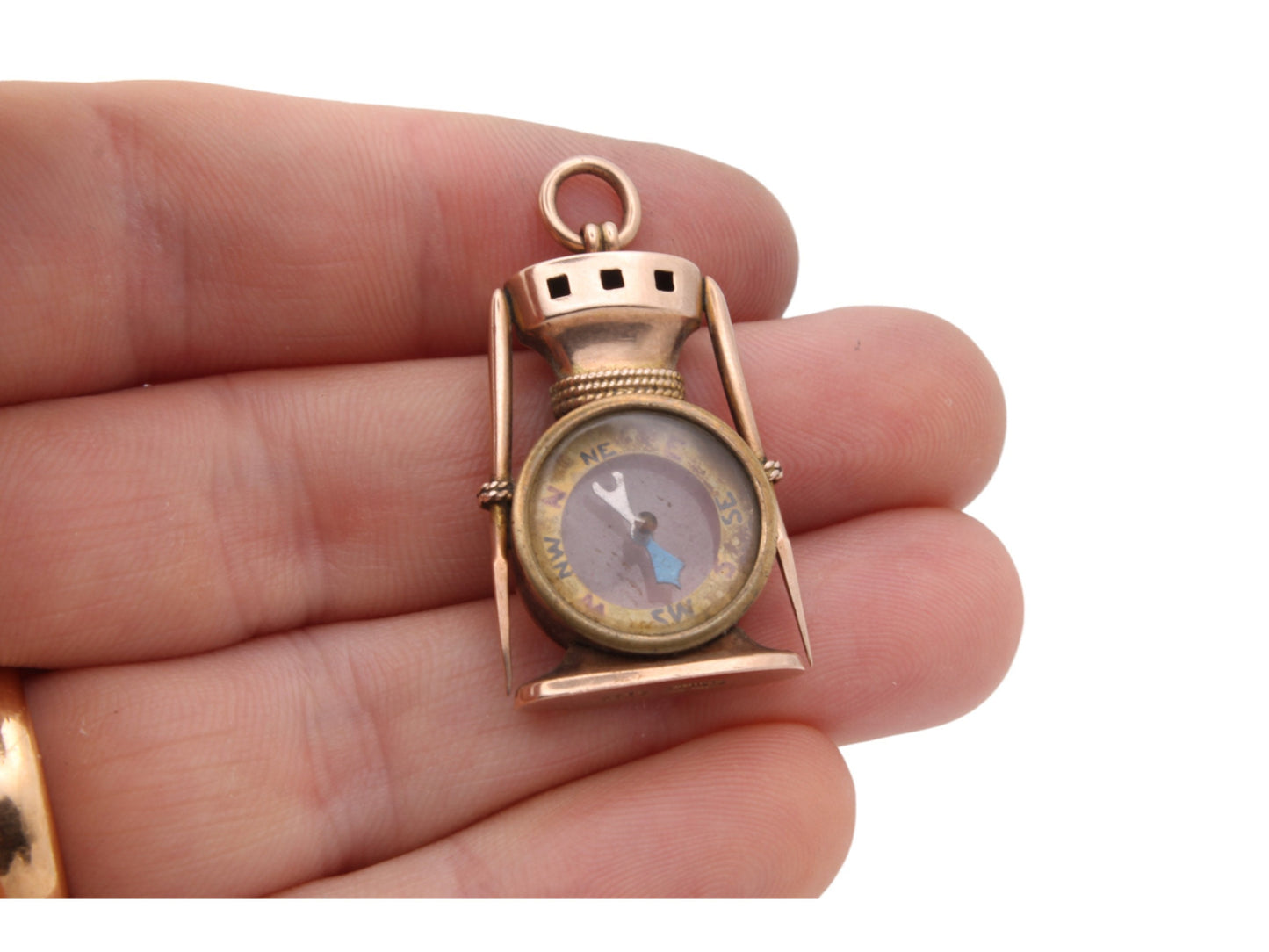 Antique 9ct Gold Lantern Compass Pendant Fob