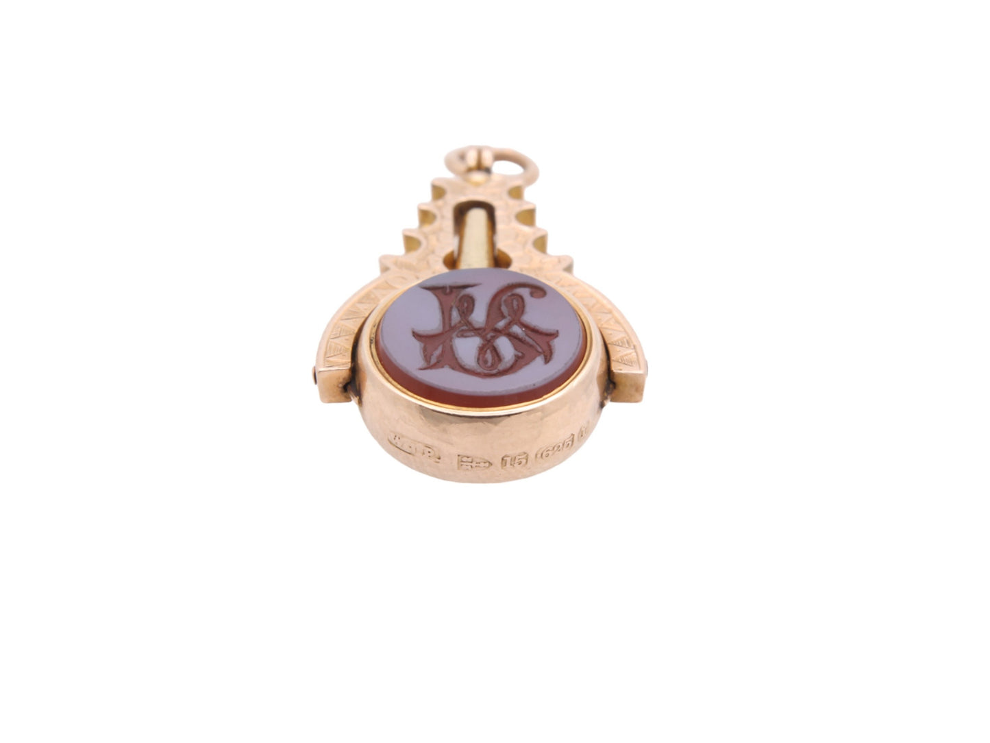 Antique 15ct Gold Bloodstone Lion Intaglio Spinner Watch Key Pendant