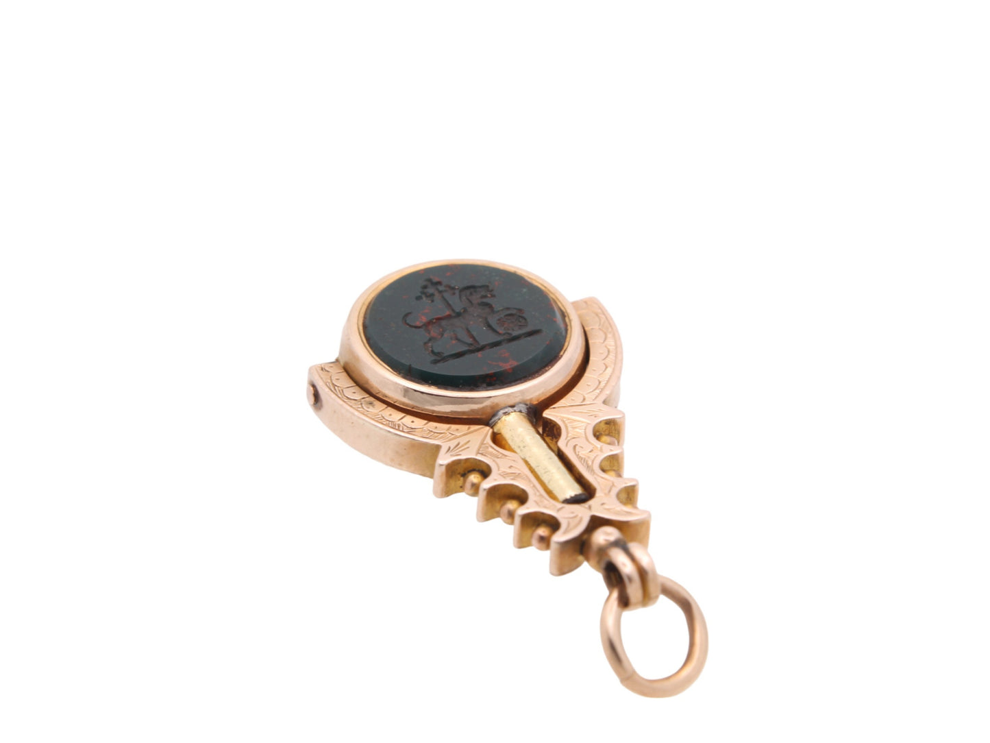 Antique 15ct Gold Bloodstone Lion Intaglio Spinner Watch Key Pendant