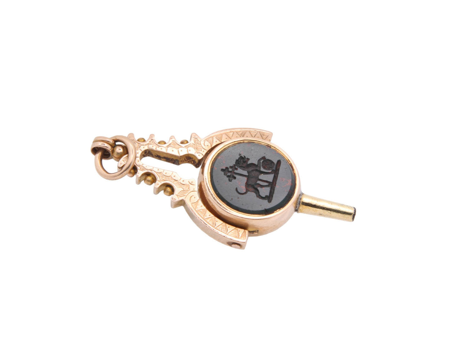 Antique 15ct Gold Bloodstone Lion Intaglio Spinner Watch Key Pendant