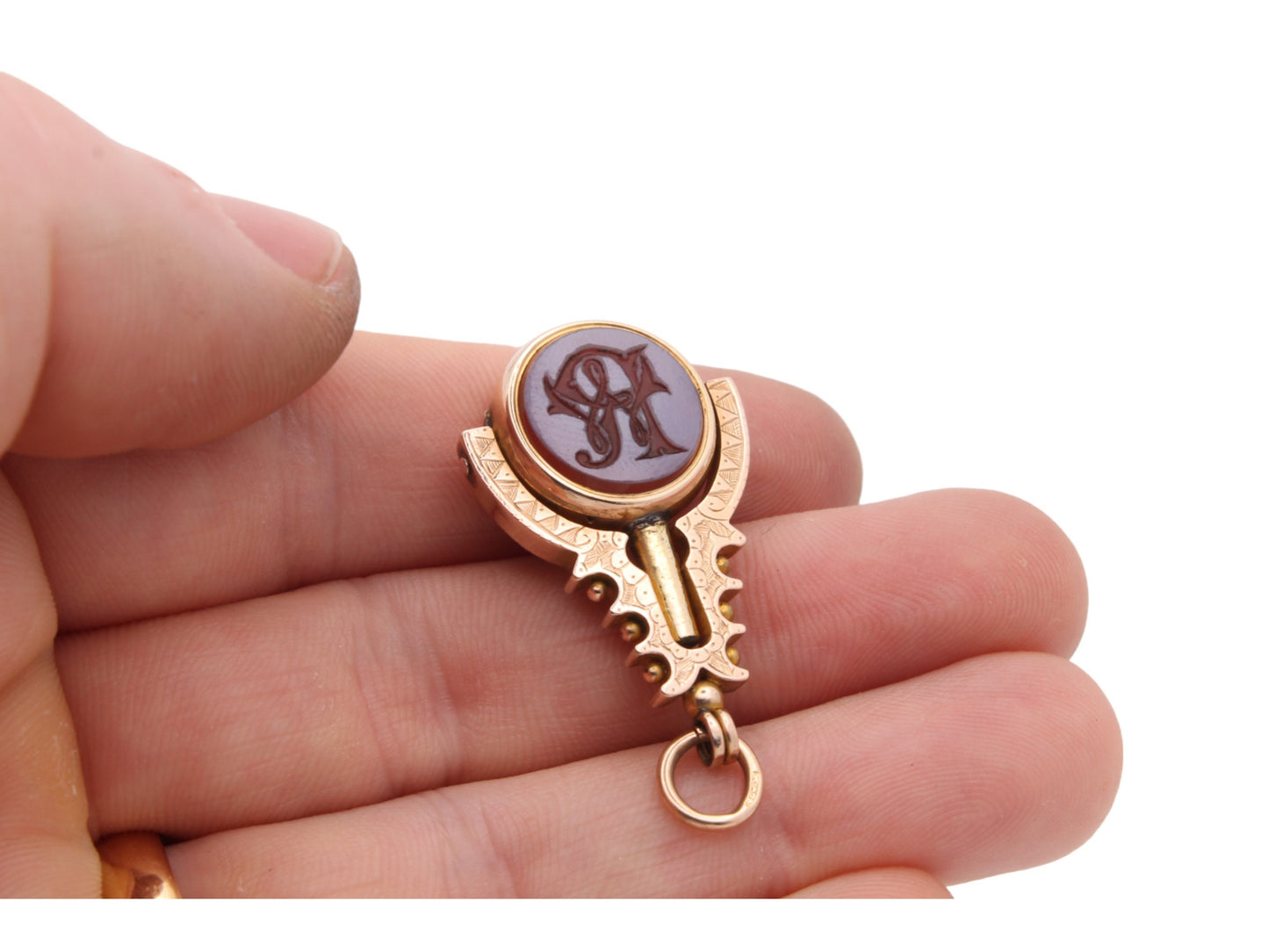 Antique 15ct Gold Bloodstone Lion Intaglio Spinner Watch Key Pendant