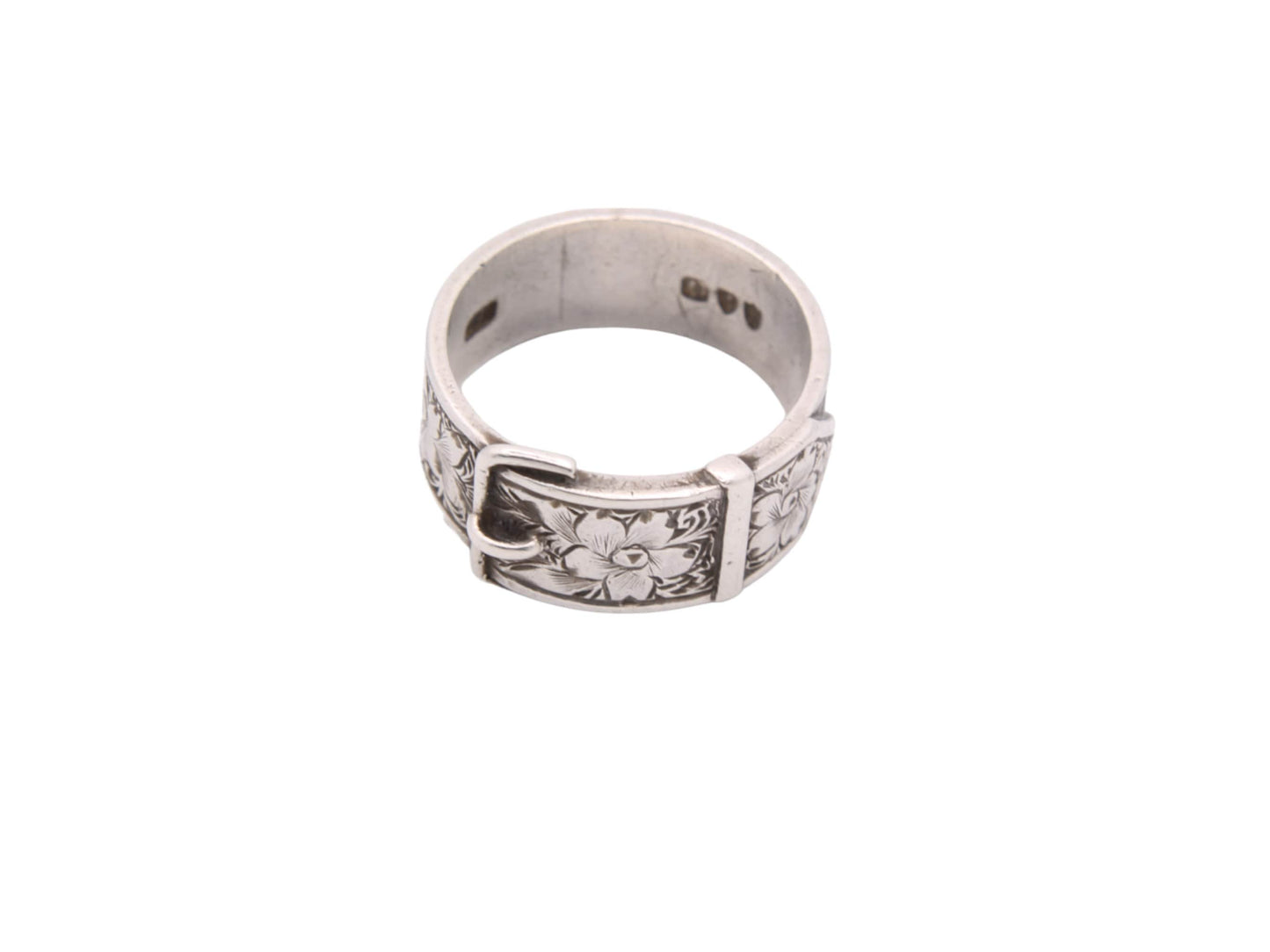 Antique Sterling Silver Decorative Floral Buckle Ring
