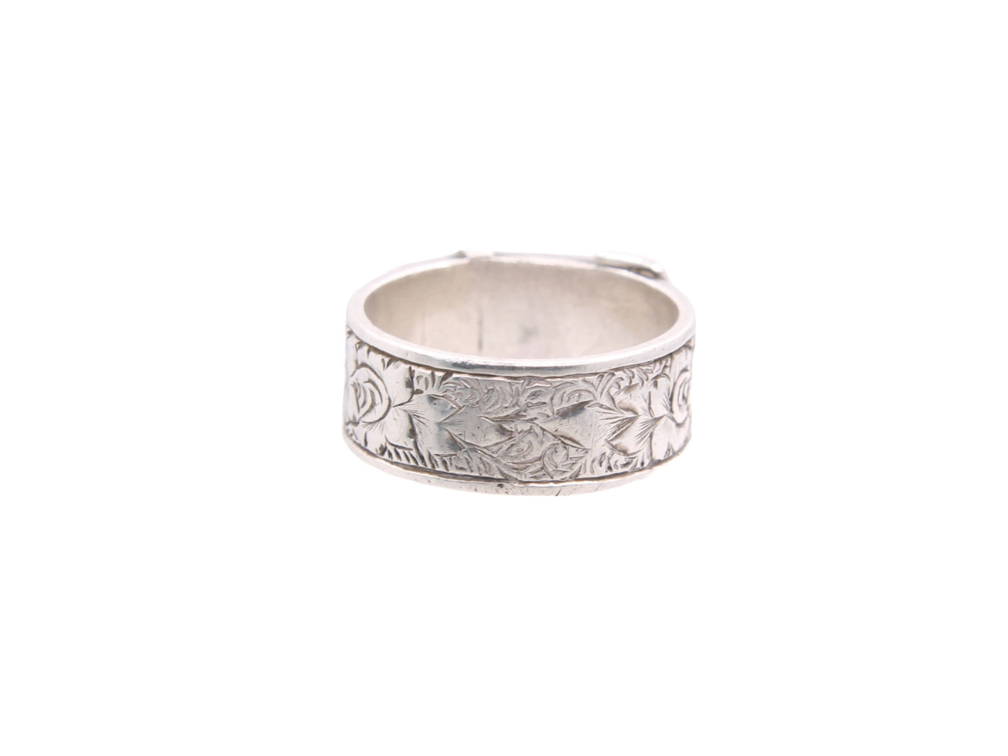 Antique Sterling Silver Decorative Floral Buckle Ring