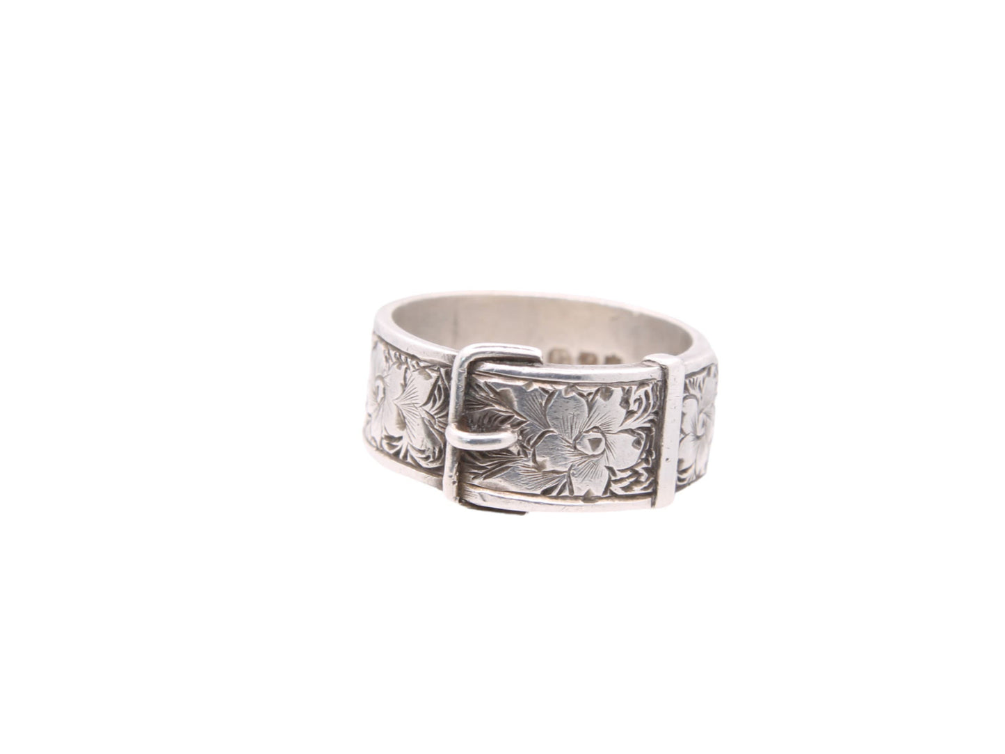 Antique Sterling Silver Decorative Floral Buckle Ring