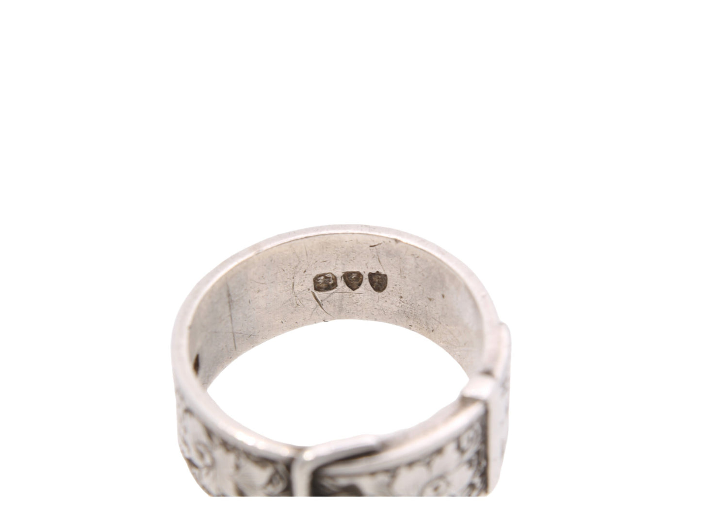 Antique Sterling Silver Decorative Floral Buckle Ring