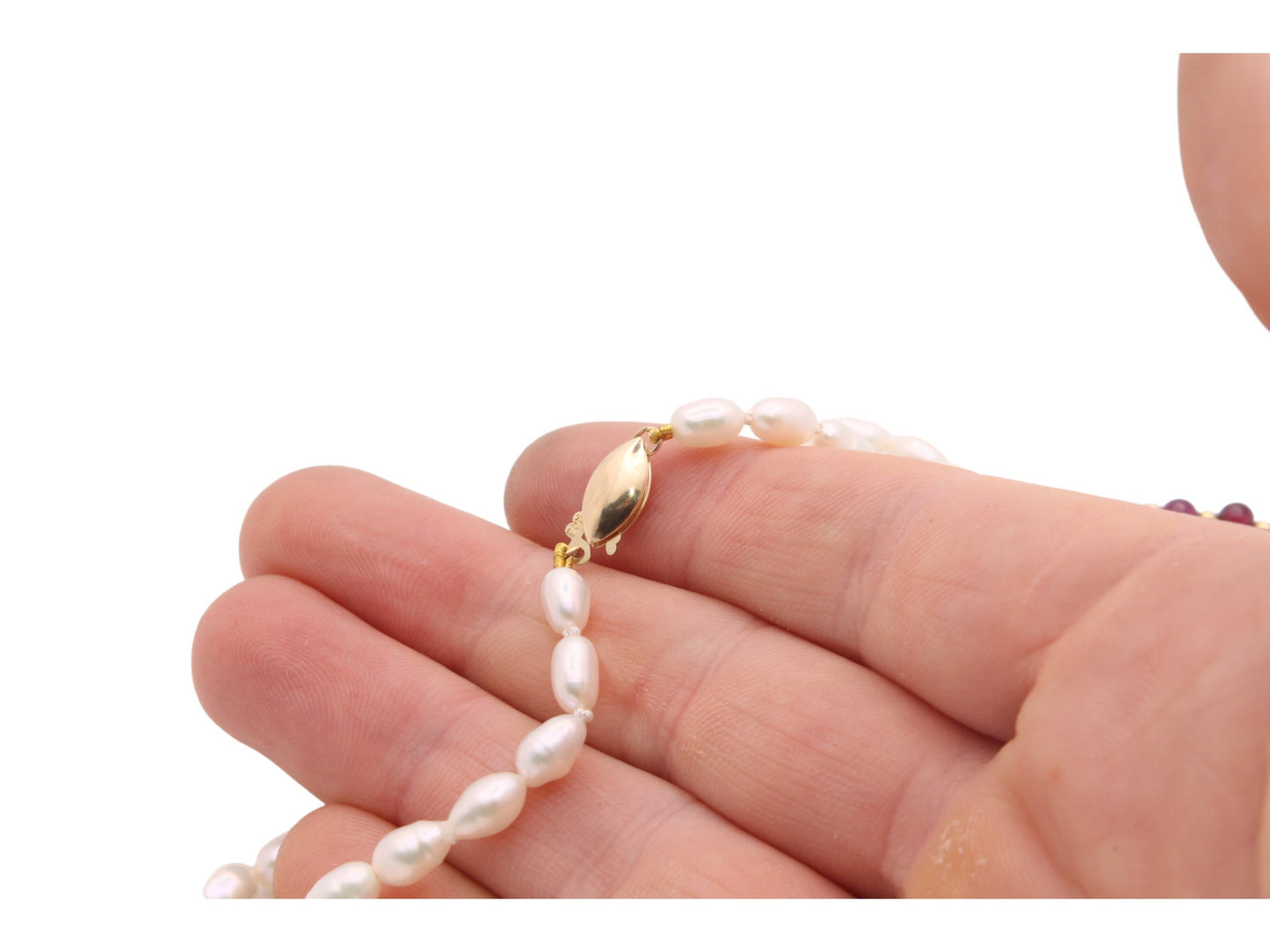 Vintage 14ct Gold Pearl & Garnet Necklace