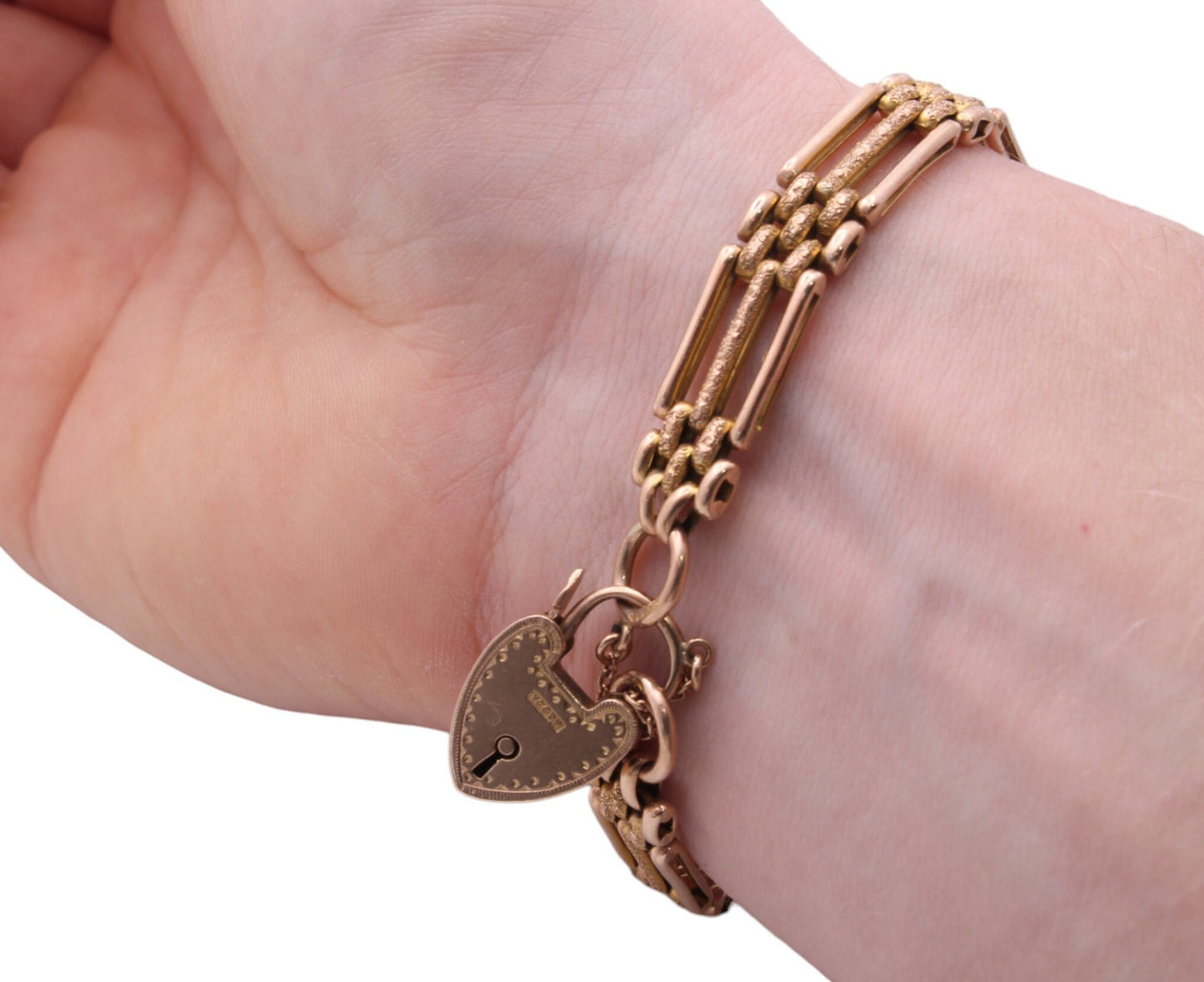 Antique 9ct Gold Textured Gate Bracelet Padlock