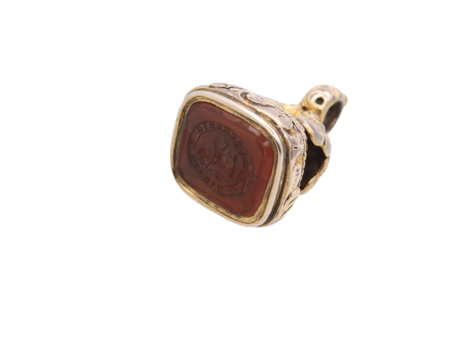Antique 9ct Gold Cased Intaglio Lion Cherish Hope Crest Pendant