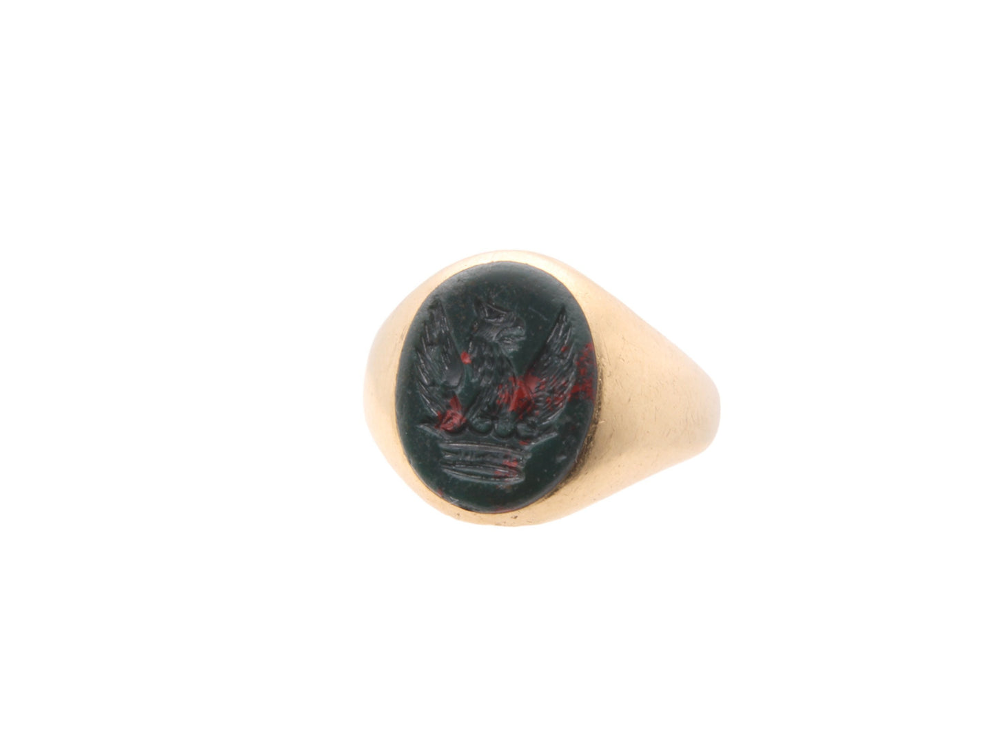 Vintage 18ct Gold Intaglio Bloodstone Signet Ring Griffin Crest