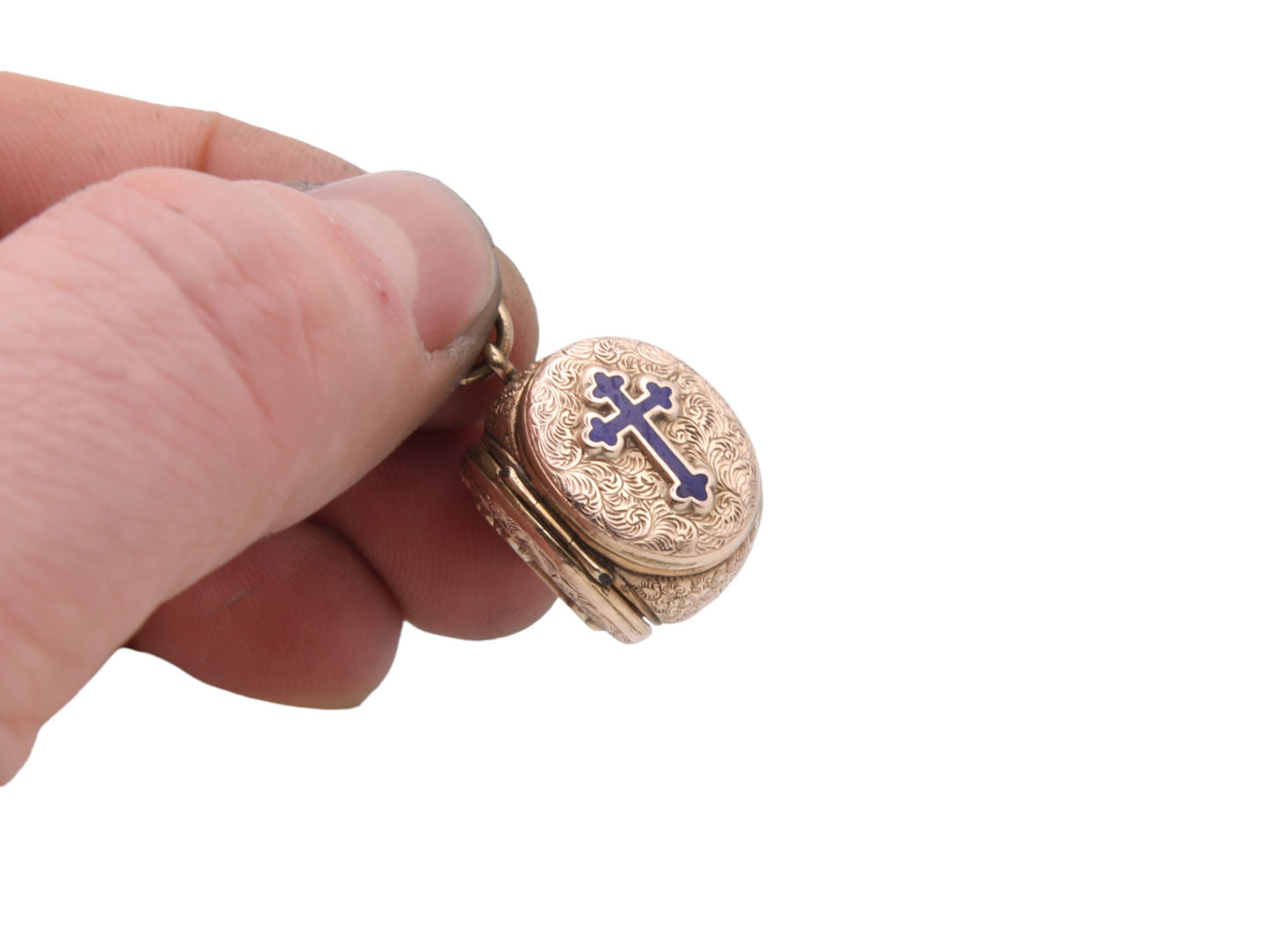 Antique-9ct-Gold-Blue-Enamel-Cross-Triple-Locket-Pendant