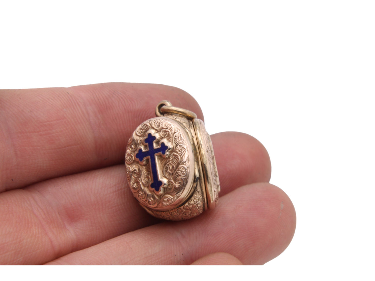 Antique 9ct Gold Blue Enamel Cross Triple Locket Pendant