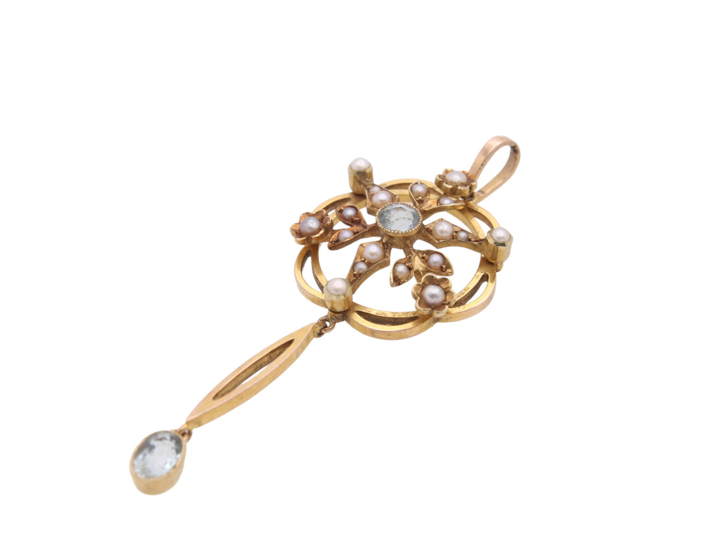 Antique 15ct Gold Aquamarine Pearl Pendant