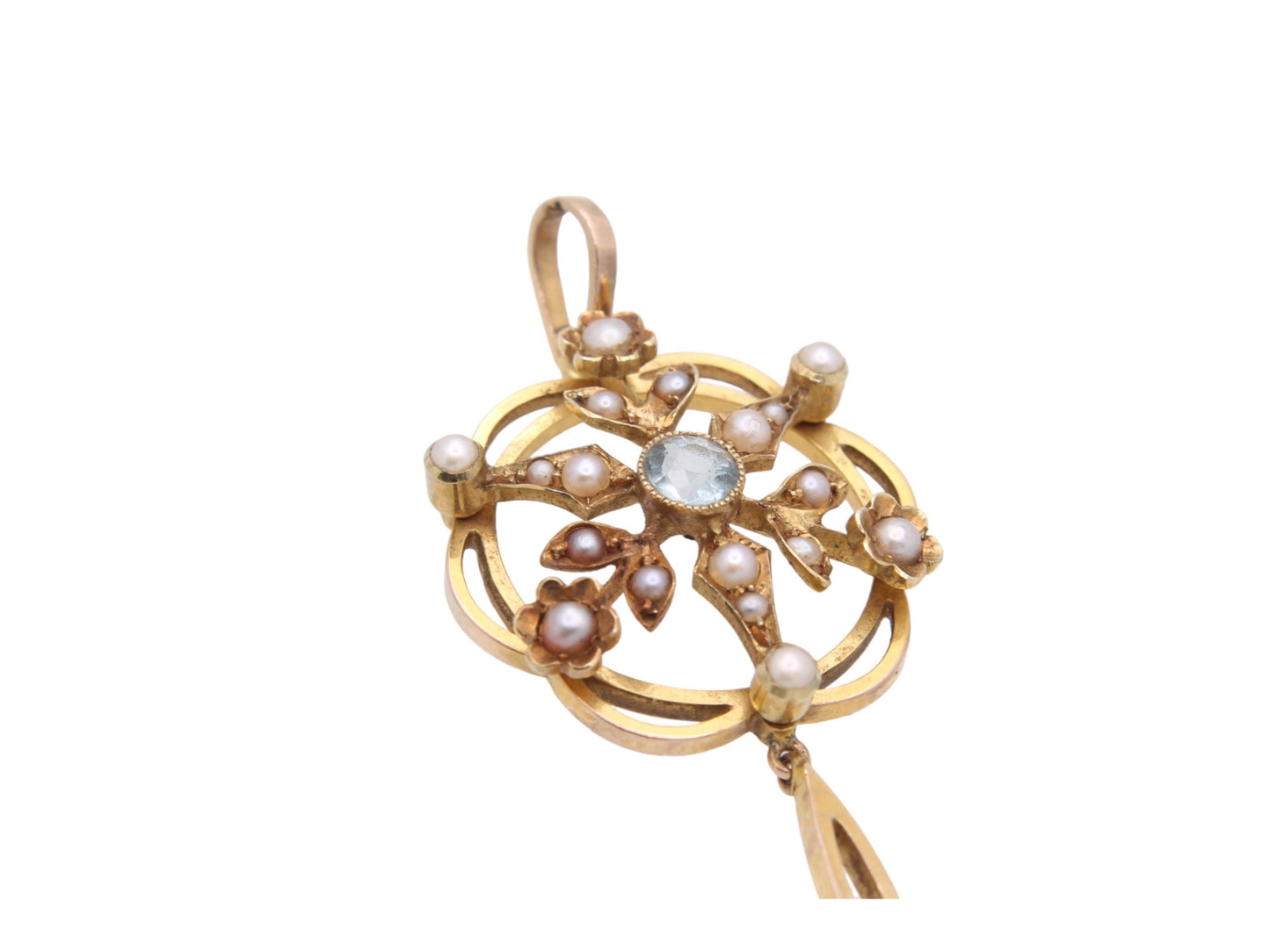 Antique 15ct Gold Aquamarine Pearl Pendant
