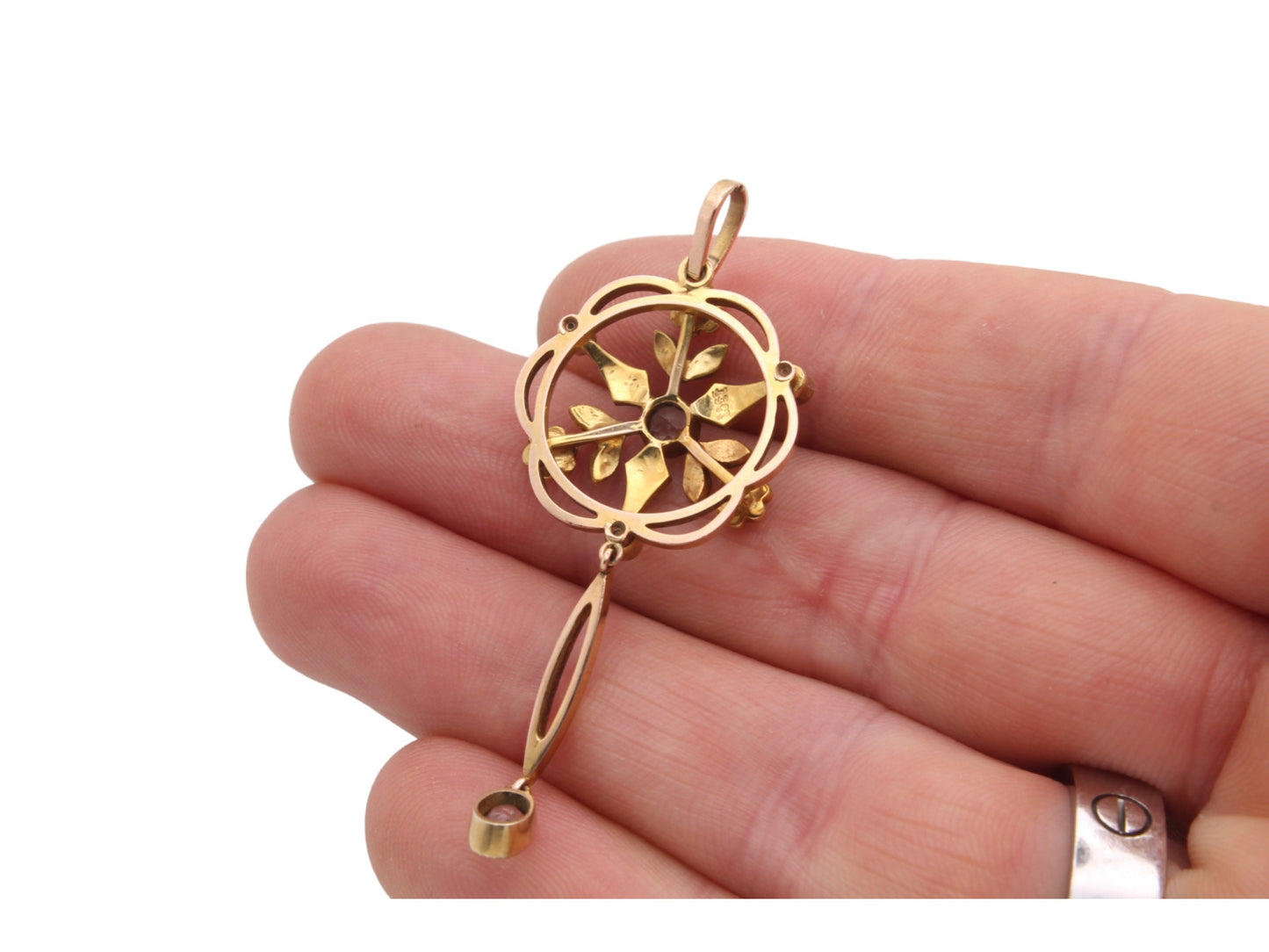 Antique-15ct-Gold-Aquamarine-Pearl-Pendant