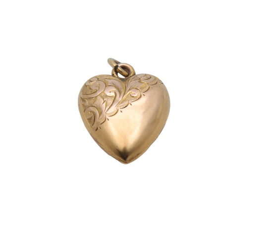 Antique 9ct Gold Puffy Heart Pendant