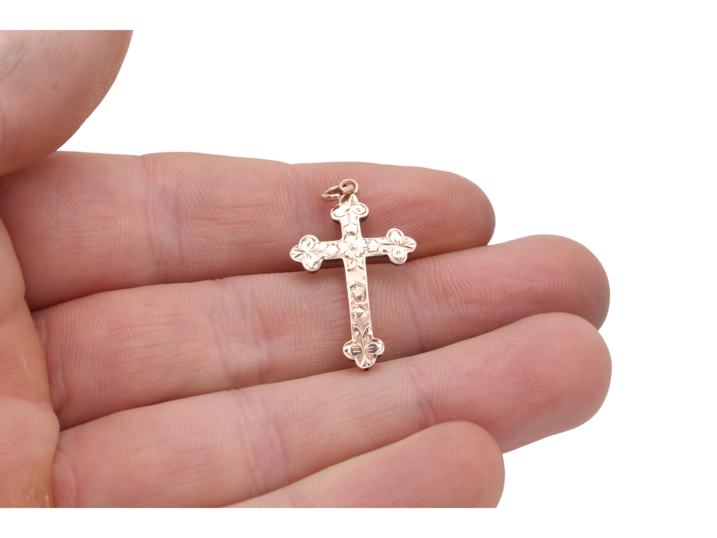 Antique 9ct Gold Engraved Cross Pendant