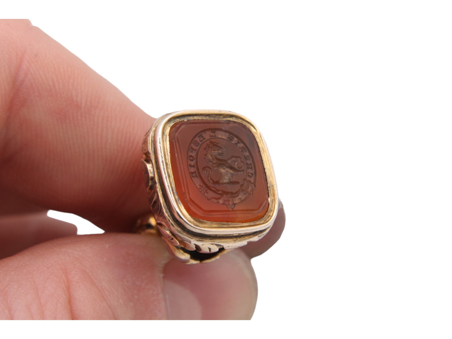 Antique 9ct Gold Cased Intaglio Lion Cherish Hope Crest Pendant
