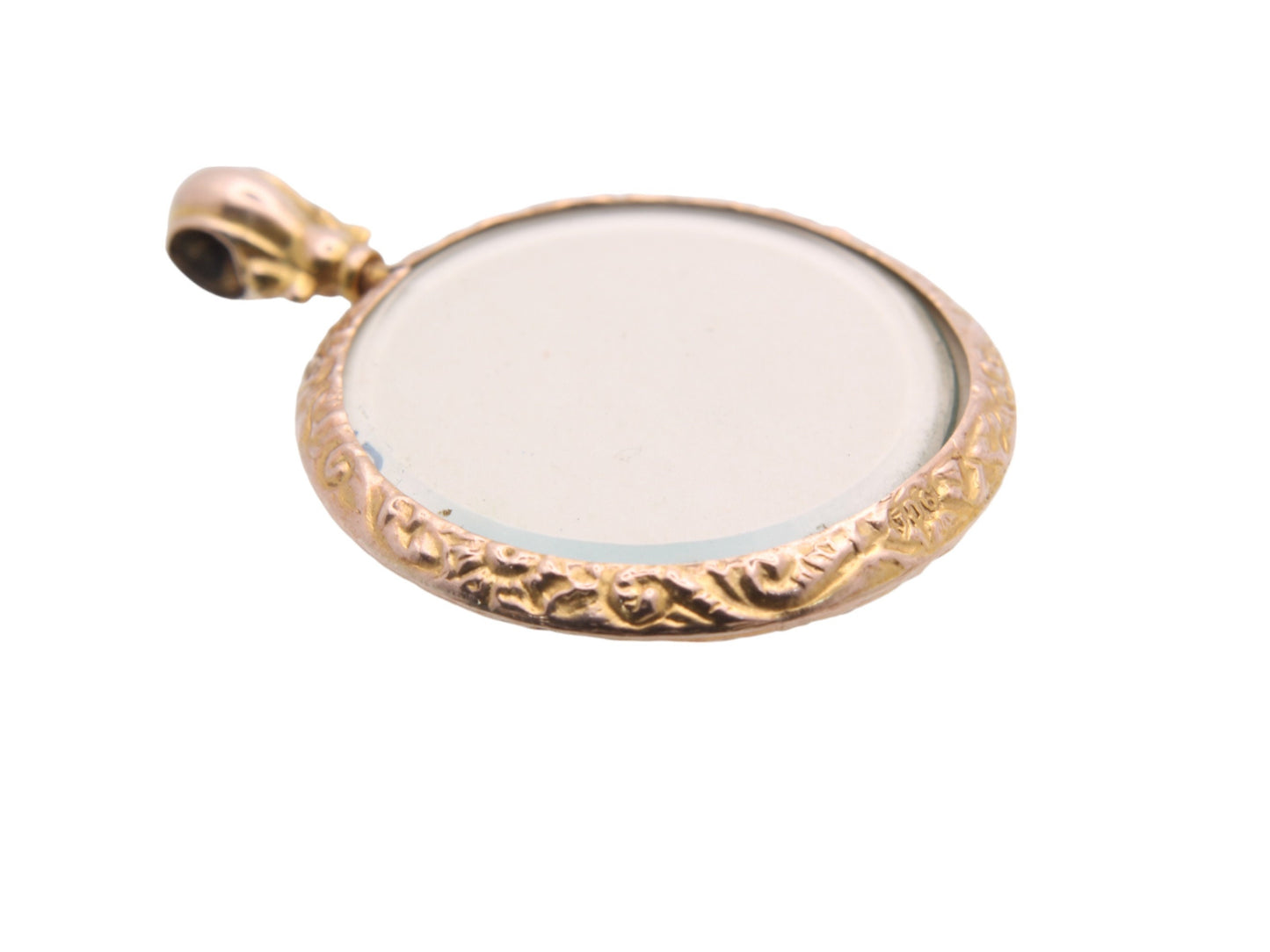 Antique Edwardian 9ct Gold Open Face Glass Locket Pendant