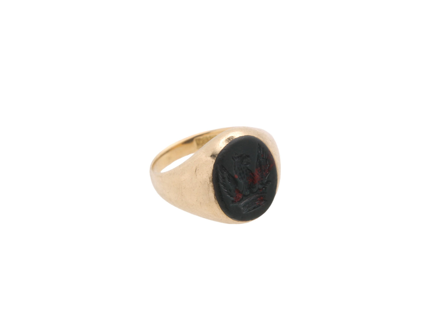 Vintage-18ct-Gold-Intaglio-Bloodstone-Signet-Ring-Griffin-Crest