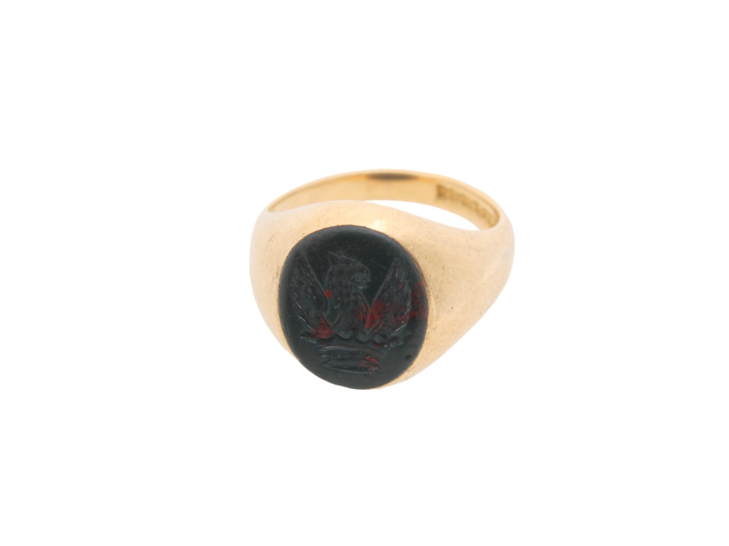 Vintage 18ct Gold Intaglio Bloodstone Signet Ring Griffin Crest