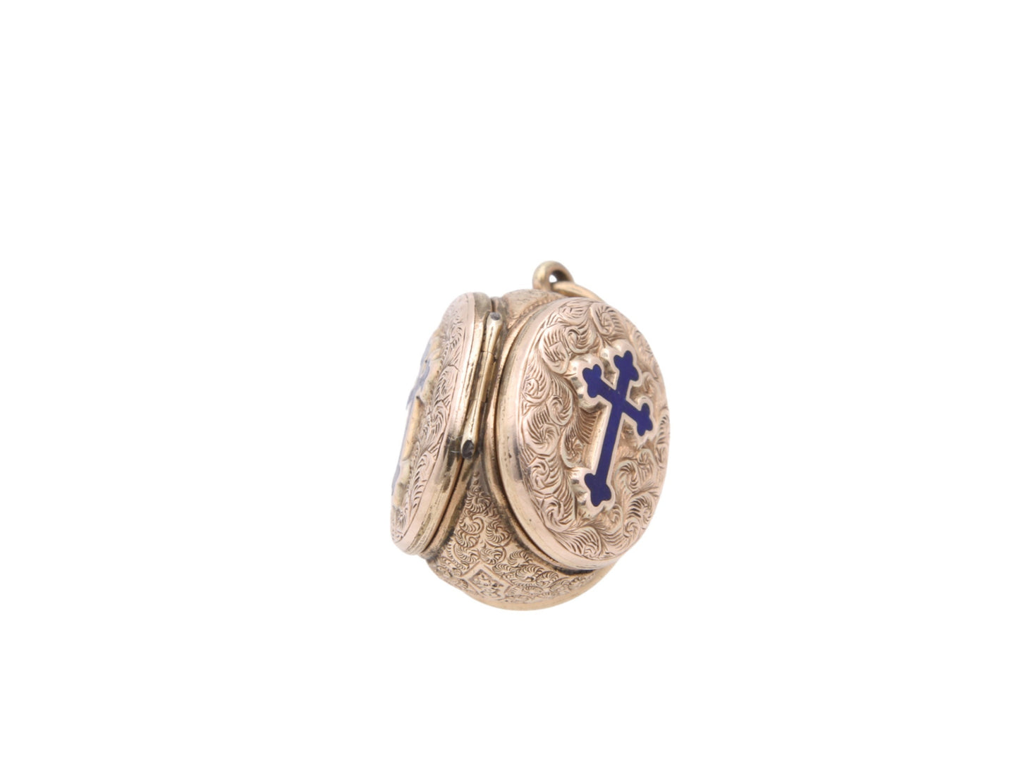 Antique 9ct Gold Blue Enamel Cross Triple Locket Pendant