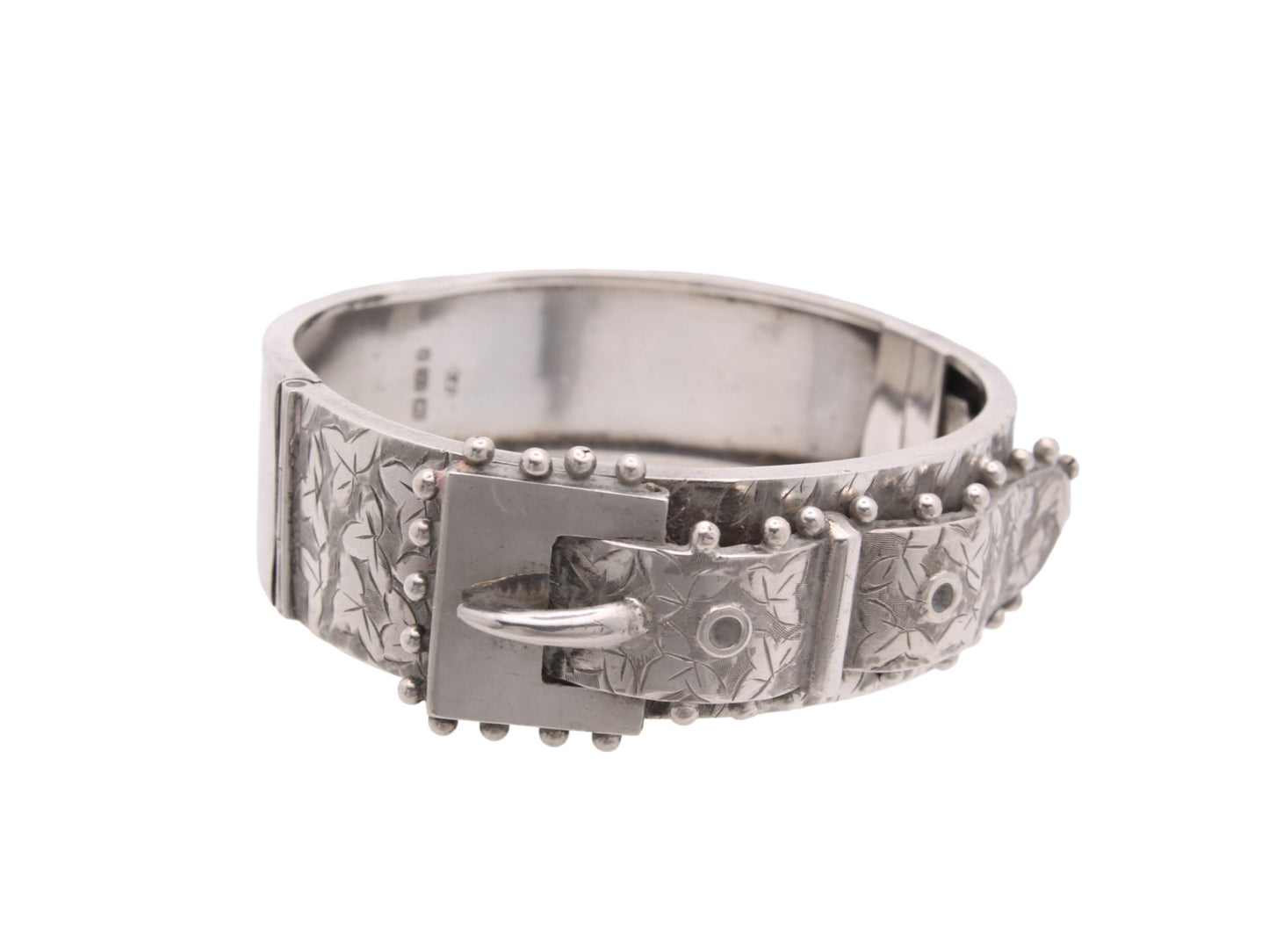 Antique Victorian Decorative Silver Belt Buckle Bangle, 1883