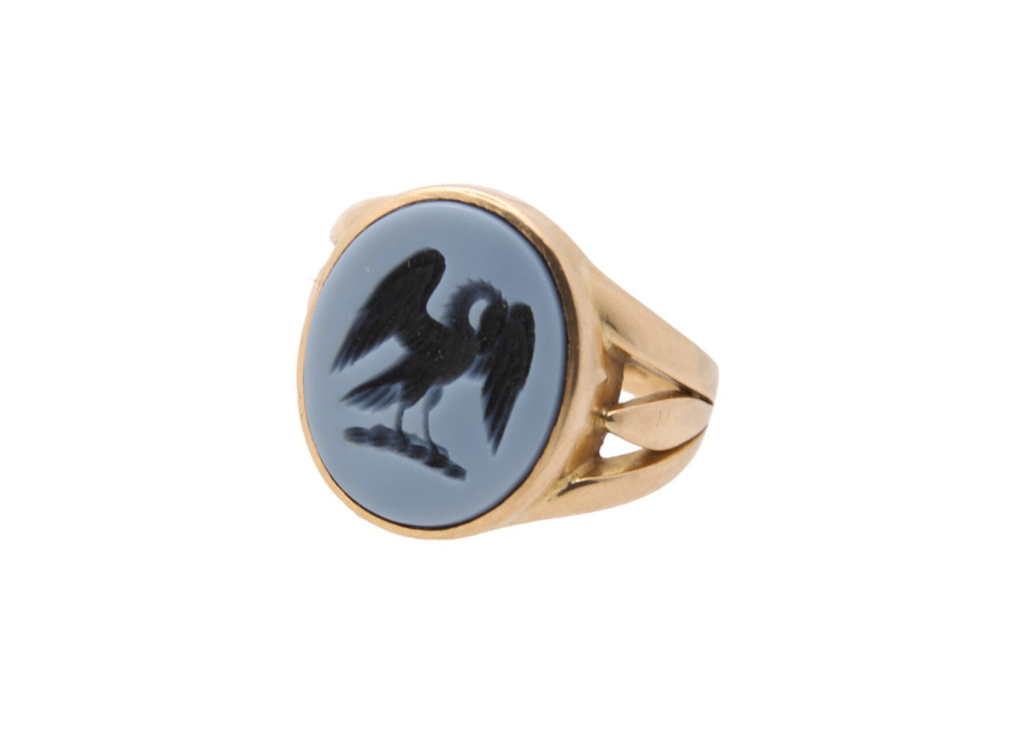 Antique 18ct Gold Intaglio Signet Ring Phoenix Crest