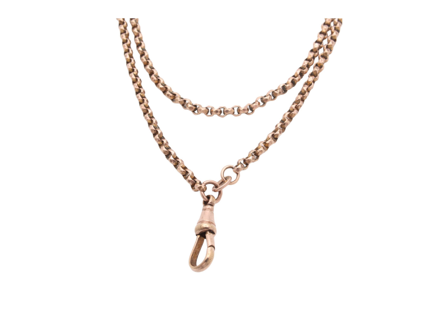 Antique Victorian 9ct Rolled Rose Gold Long Guard Necklace 54"