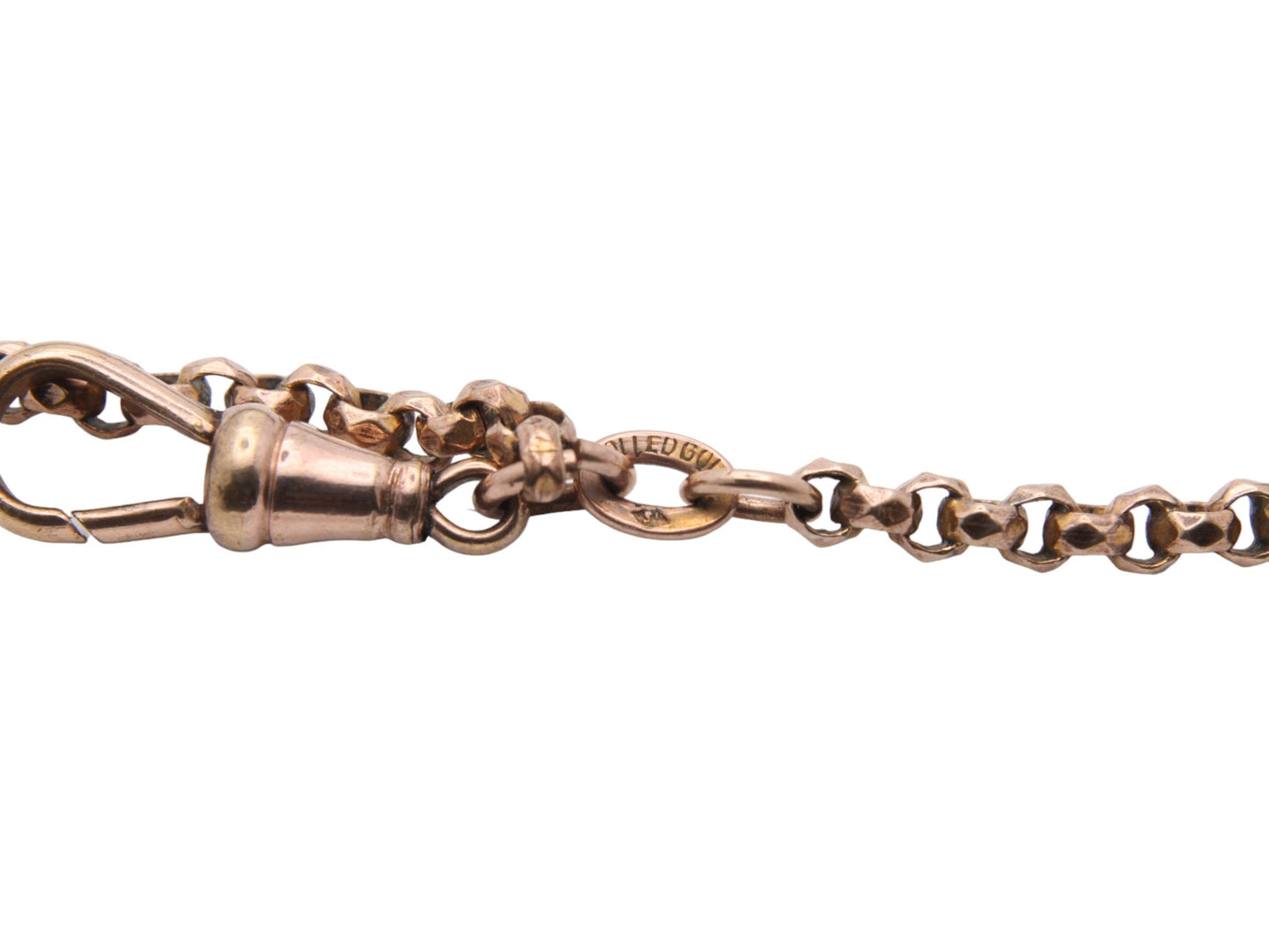 Antique Victorian 9ct Rolled Rose Gold Long Guard Necklace 54"