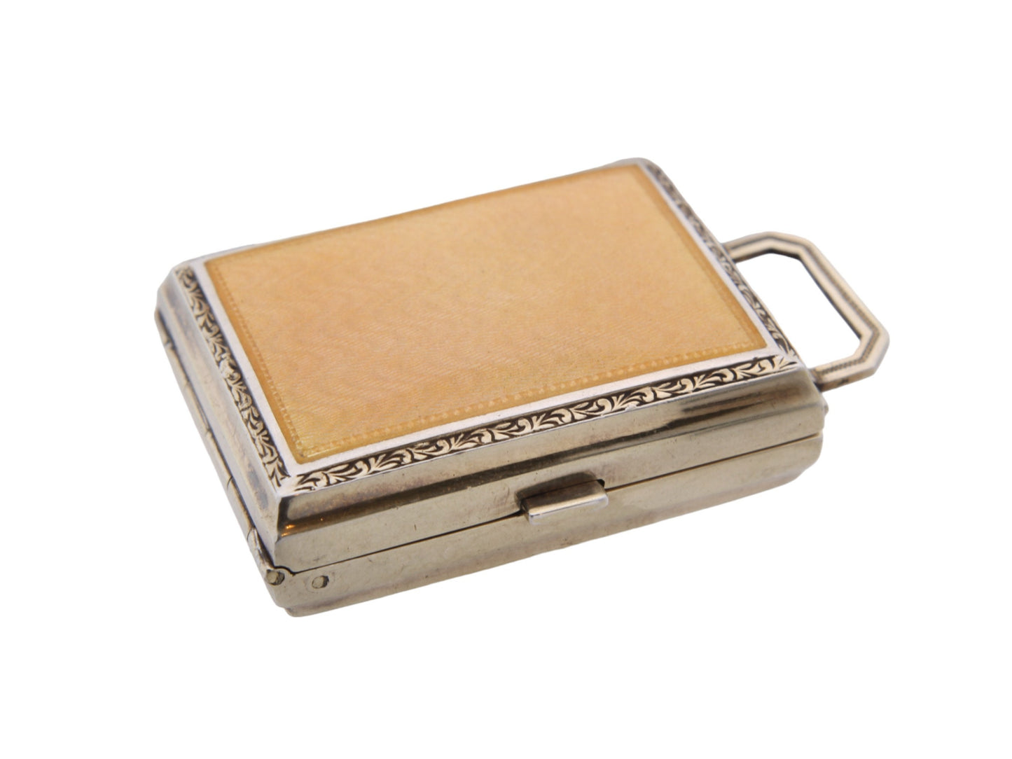 Art Deco Silver Guilloche Enamel Compact Vanity Perfume Scent Bottle, 1925