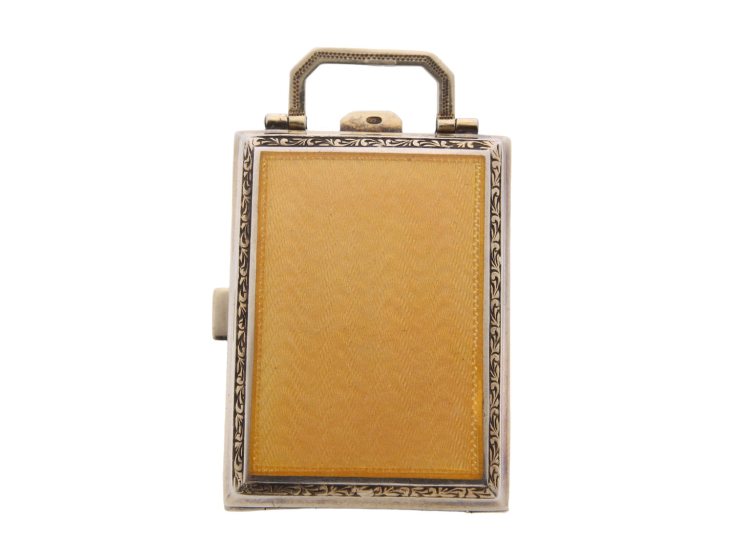 Art Deco Silver Guilloche Enamel Compact Vanity Perfume Scent Bottle, 1925