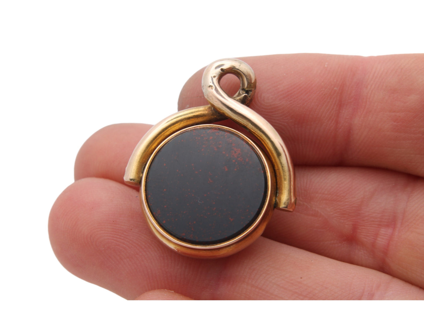 Antique 15ct Gold Bloodstone & Lilac Agate Spinner Pendant Fob