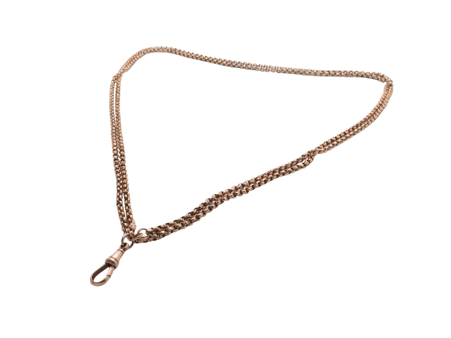 Antique Victorian 9ct Rolled Rose Gold Long Guard Necklace 54"