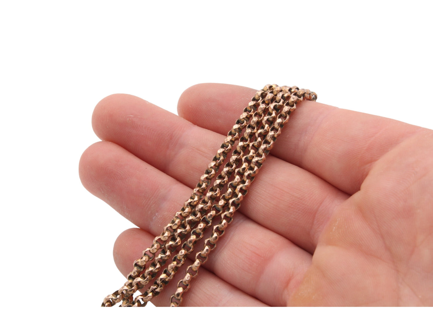 Antique Victorian 9ct Rolled Rose Gold Long Guard Necklace 54"