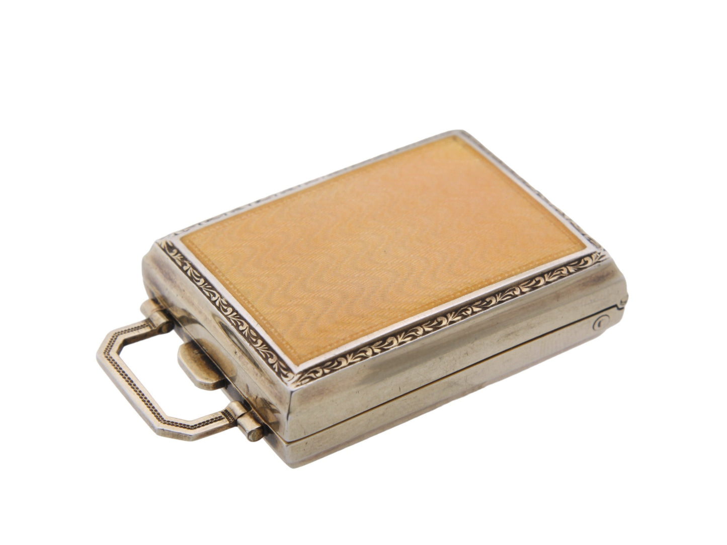 Art Deco Silver Guilloche Enamel Compact Vanity Perfume Scent Bottle, 1925
